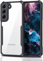  Луксозен силиконов гръб ТПУ прозрачен за Samsung Galaxy S22 Plus 5G S906B черен кант 